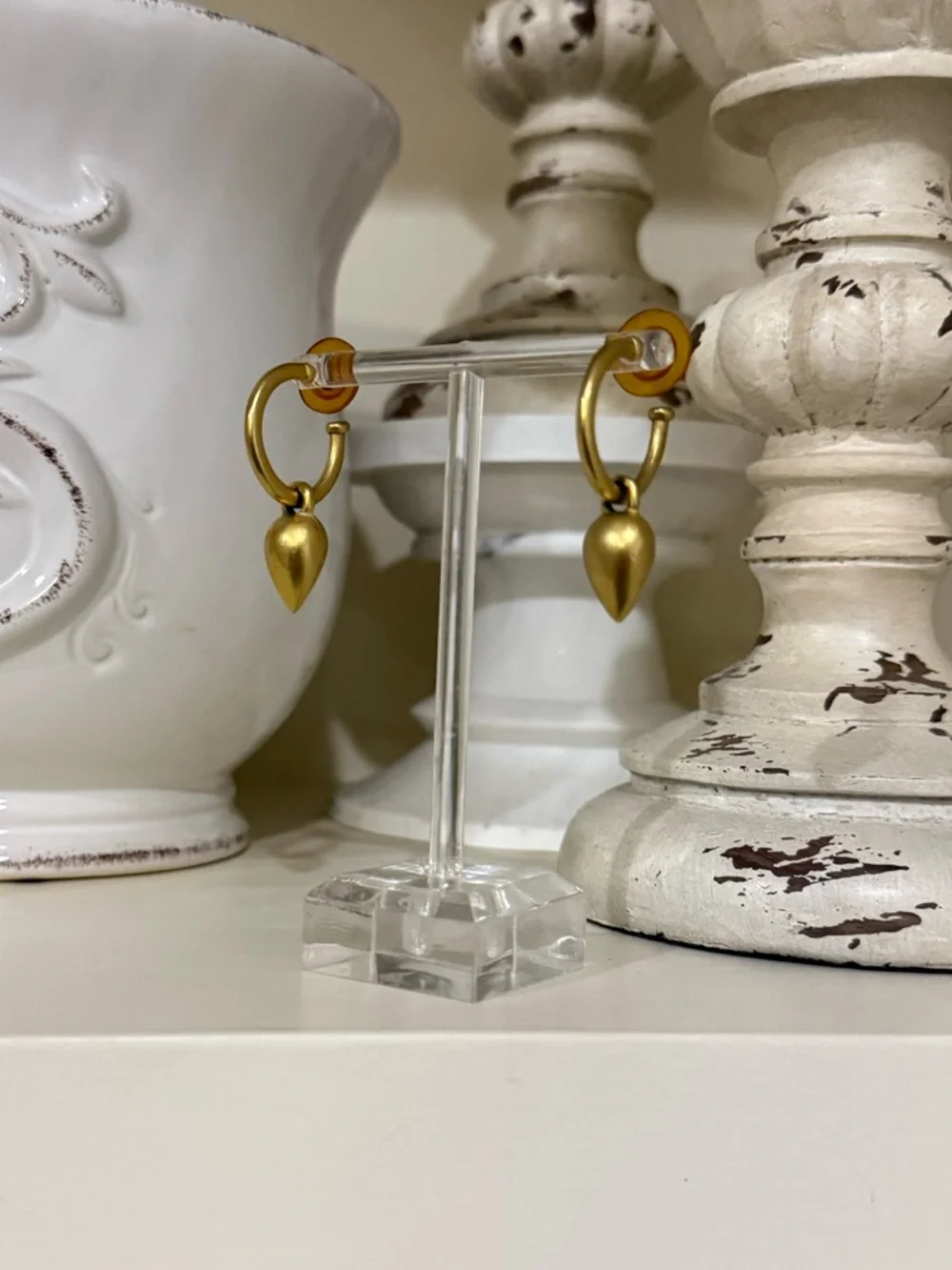 Vintage Matte Gold Hoops with Dangle